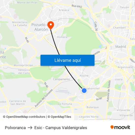 Polvoranca to Esic - Campus Valdenigrales map