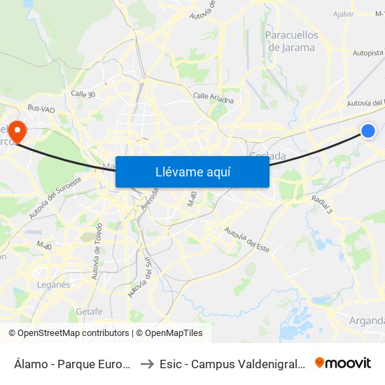 Álamo - Parque Europa to Esic - Campus Valdenigrales map