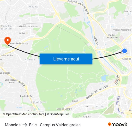 Moncloa to Esic - Campus Valdenigrales map