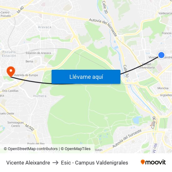 Vicente Aleixandre to Esic - Campus Valdenigrales map