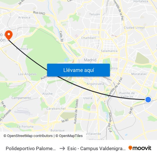 Polideportivo Palomeras to Esic - Campus Valdenigrales map