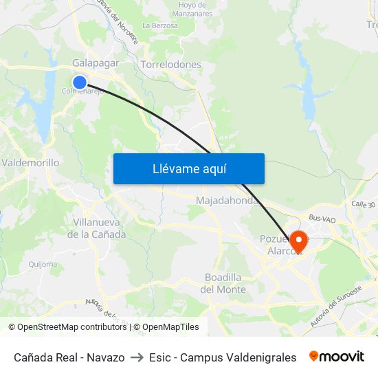 Cañada Real - Navazo to Esic - Campus Valdenigrales map