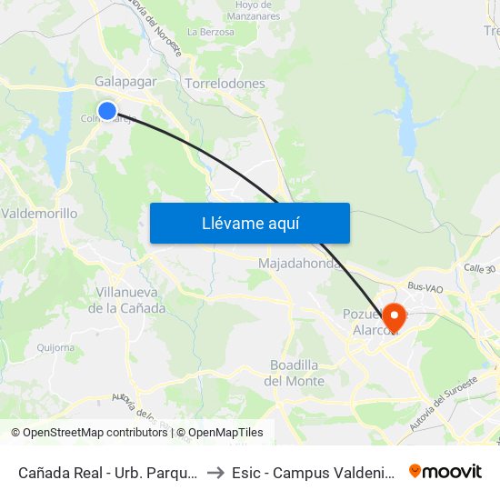 Cañada Real - Urb. Parque Azul to Esic - Campus Valdenigrales map
