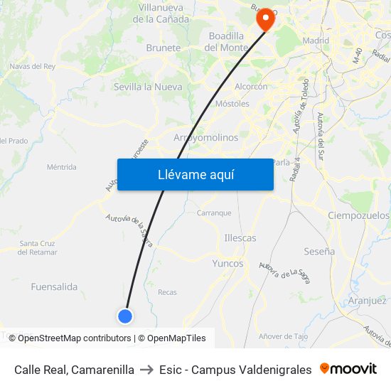 Calle Real, Camarenilla to Esic - Campus Valdenigrales map