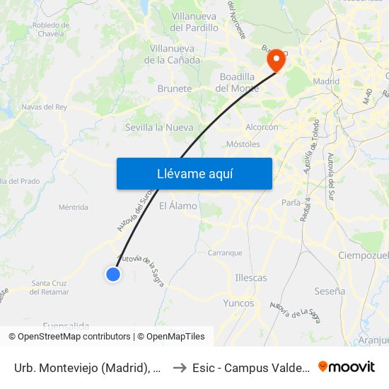 Urb. Monteviejo (Madrid), Camarena to Esic - Campus Valdenigrales map