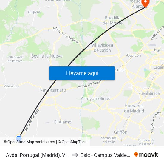 Avda. Portugal (Madrid), Valmojado to Esic - Campus Valdenigrales map