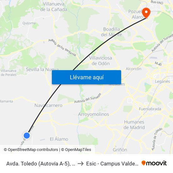 Avda. Toledo (Autovía A-5), Urb. Fado to Esic - Campus Valdenigrales map