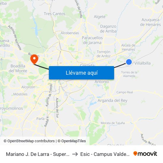 Mariano J. De Larra - Supermercado to Esic - Campus Valdenigrales map