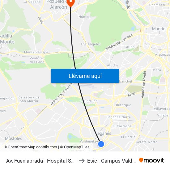 Av. Fuenlabrada - Hospital Severo Ochoa to Esic - Campus Valdenigrales map