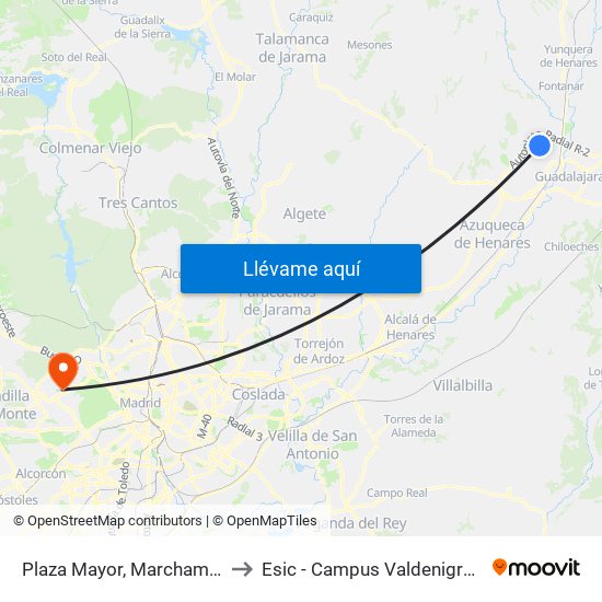 Plaza Mayor, Marchamalo to Esic - Campus Valdenigrales map