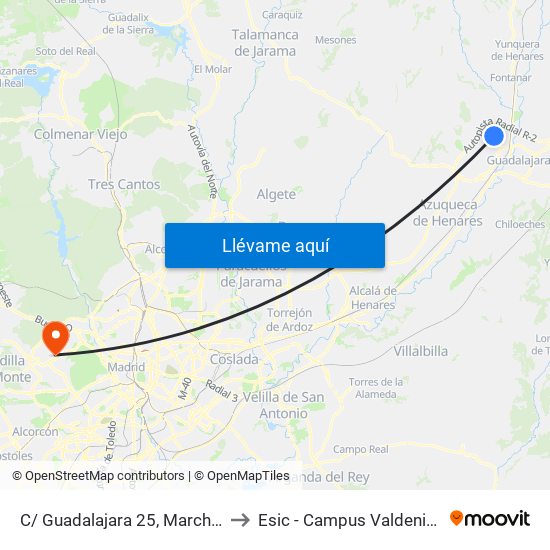 C/ Guadalajara 25, Marchamalo to Esic - Campus Valdenigrales map