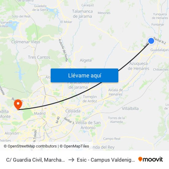 C/ Guardia Civil, Marchamalo to Esic - Campus Valdenigrales map