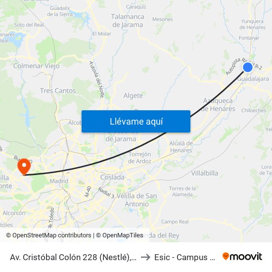 Av. Cristóbal Colón 228 (Nestlé), Polígonos Marchamalo to Esic - Campus Valdenigrales map