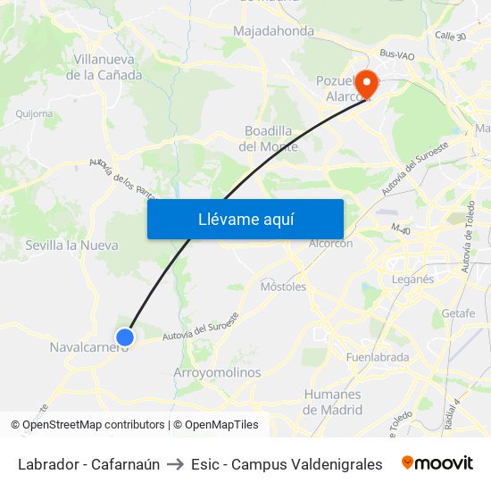 Labrador - Cafarnaún to Esic - Campus Valdenigrales map