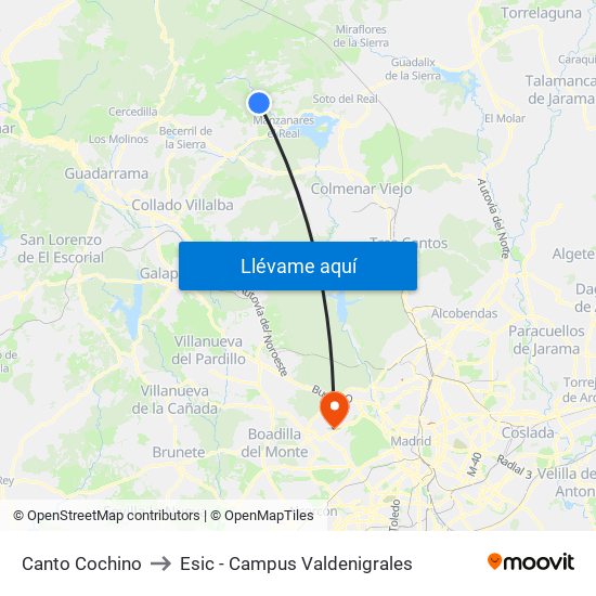 Canto Cochino to Esic - Campus Valdenigrales map