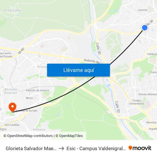 Glorieta Salvador Maella to Esic - Campus Valdenigrales map