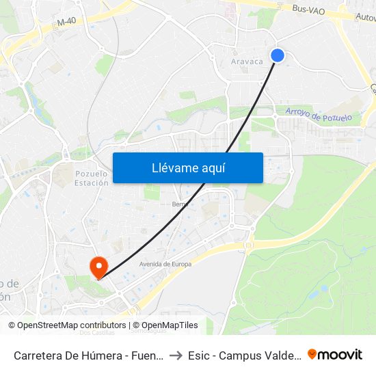 Carretera De Húmera - Fuente Del Rey to Esic - Campus Valdenigrales map