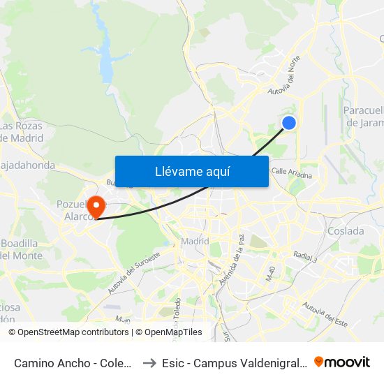 Camino Ancho - Colegio to Esic - Campus Valdenigrales map