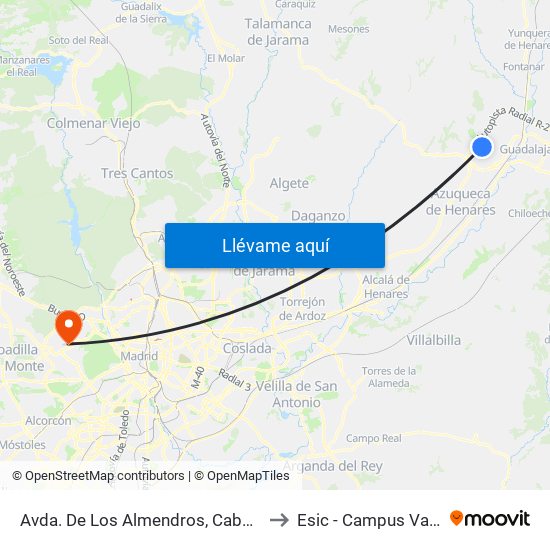 Avda. De Los Almendros, Cabanillas Del Campo to Esic - Campus Valdenigrales map