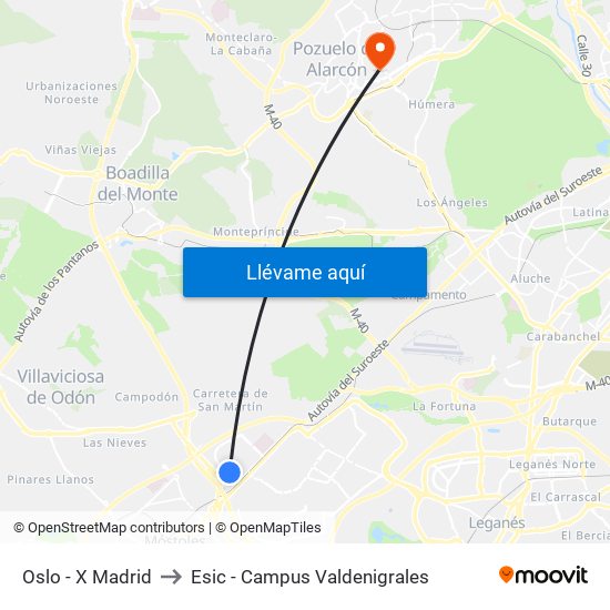Oslo - X Madrid to Esic - Campus Valdenigrales map