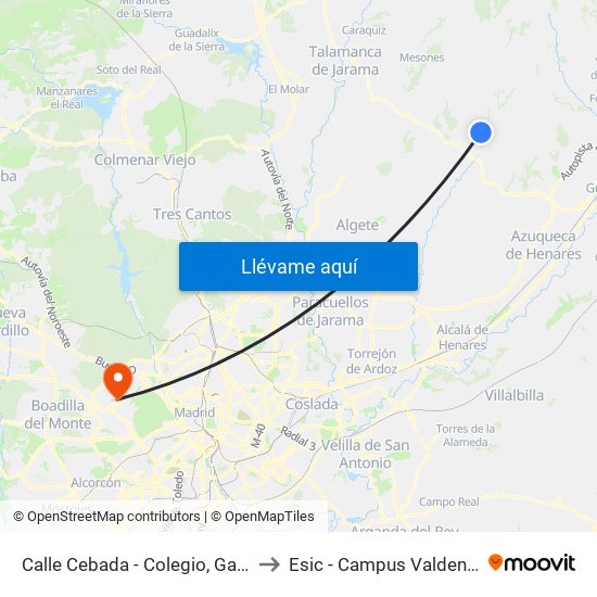 Calle Cebada - Colegio, Galápagos to Esic - Campus Valdenigrales map