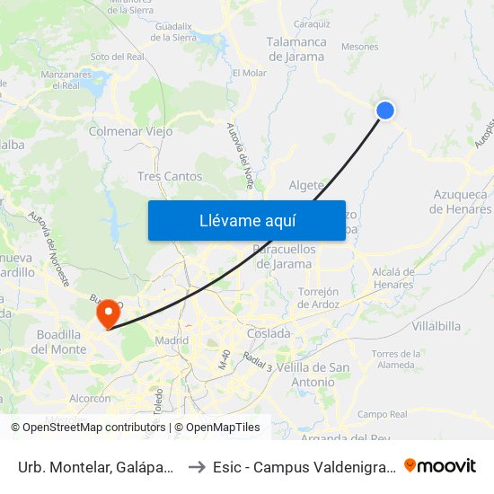 Urb. Montelar, Galápagos to Esic - Campus Valdenigrales map