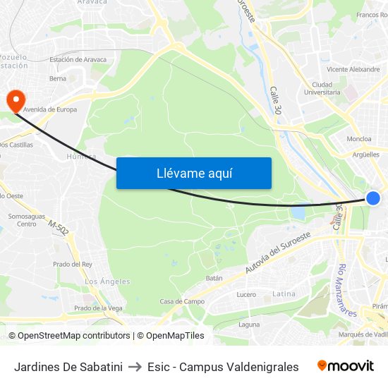 Jardines De Sabatini to Esic - Campus Valdenigrales map