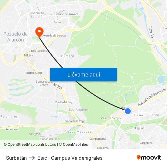 Surbatán to Esic - Campus Valdenigrales map