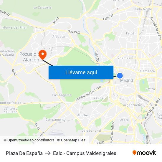 Plaza De España to Esic - Campus Valdenigrales map