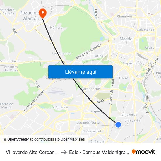 Villaverde Alto Cercanías to Esic - Campus Valdenigrales map