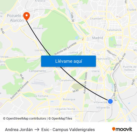 Andrea Jordán to Esic - Campus Valdenigrales map