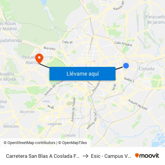 Carretera San Blas A Coslada Frente Metropolitano to Esic - Campus Valdenigrales map