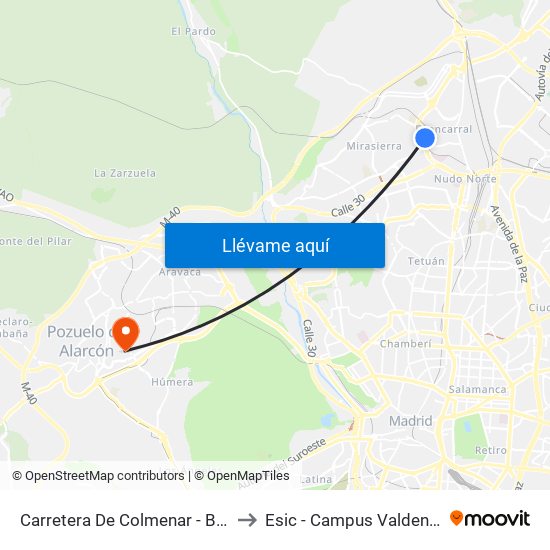 Carretera De Colmenar - Badalona to Esic - Campus Valdenigrales map