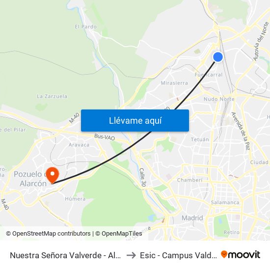 Nuestra Señora Valverde - Alonso Quijano to Esic - Campus Valdenigrales map