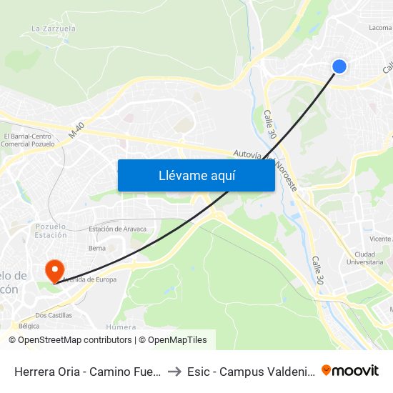 Herrera Oria - Camino Fuencarral to Esic - Campus Valdenigrales map