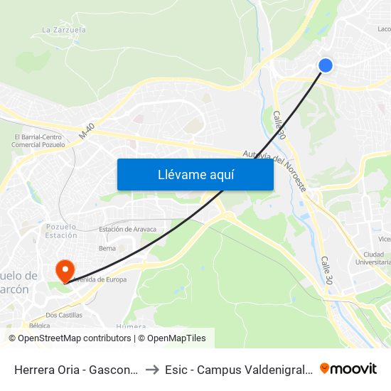 Herrera Oria - Gascones to Esic - Campus Valdenigrales map