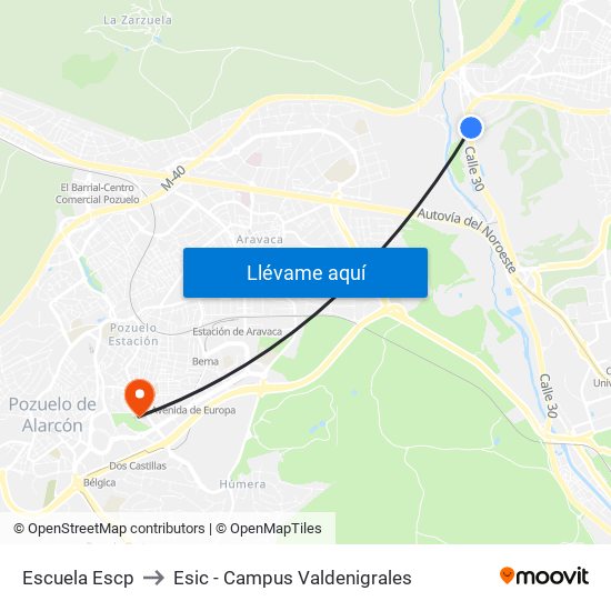 Escuela Escp to Esic - Campus Valdenigrales map