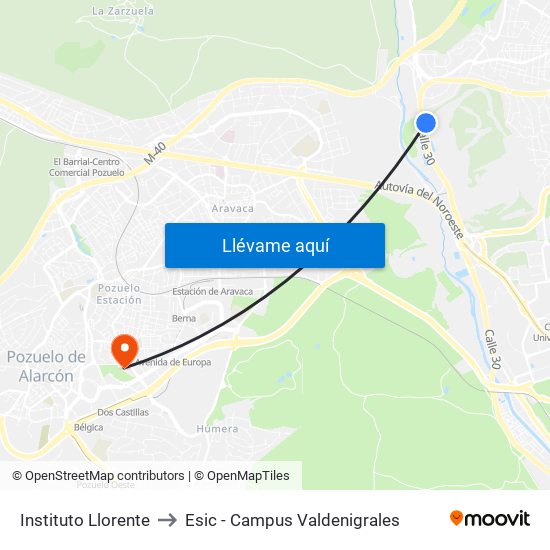 Instituto Llorente to Esic - Campus Valdenigrales map