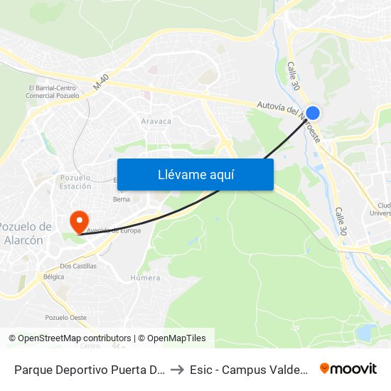 Parque Deportivo Puerta De Hierro to Esic - Campus Valdenigrales map