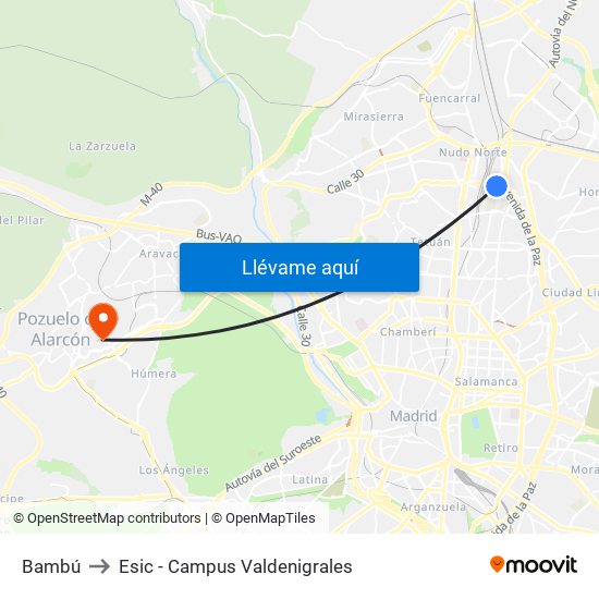 Bambú to Esic - Campus Valdenigrales map
