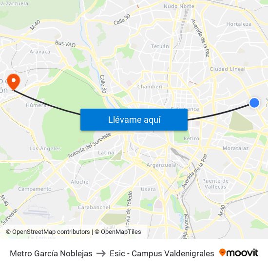 Metro García Noblejas to Esic - Campus Valdenigrales map