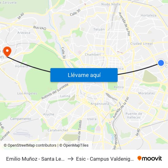 Emilio Muñoz - Santa Leonor to Esic - Campus Valdenigrales map