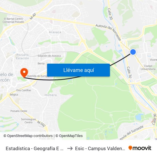 Estadística - Geografía E Historia to Esic - Campus Valdenigrales map