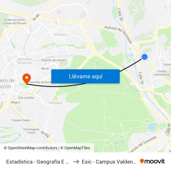 Estadística - Geografía E Historia to Esic - Campus Valdenigrales map