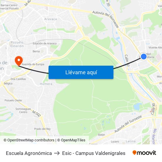 Escuela Agronómica to Esic - Campus Valdenigrales map