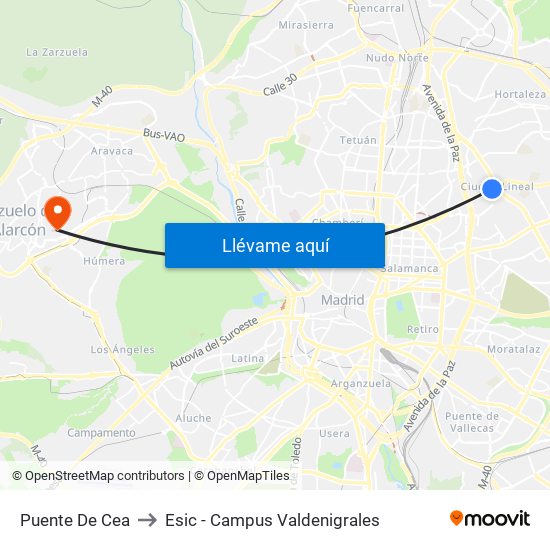 Puente De Cea to Esic - Campus Valdenigrales map