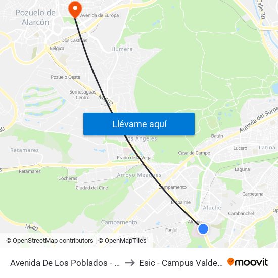 Avenida De Los Poblados - Comisaria to Esic - Campus Valdenigrales map