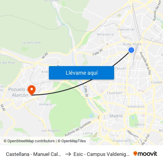 Castellana - Manuel Caldeiro to Esic - Campus Valdenigrales map