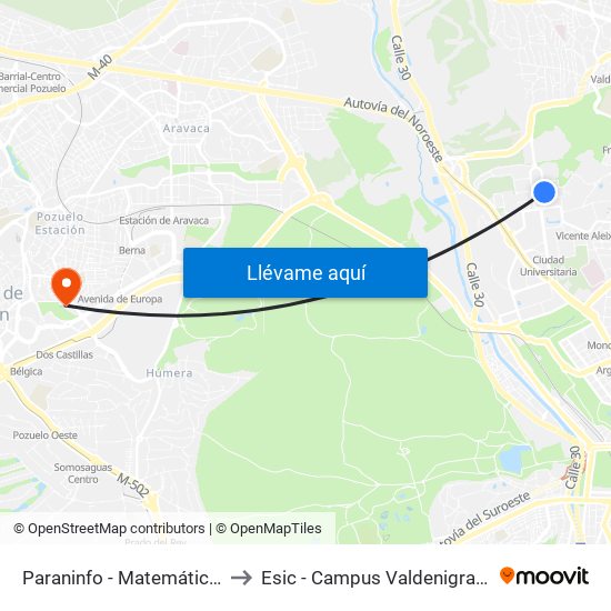 Paraninfo - Matemáticas to Esic - Campus Valdenigrales map