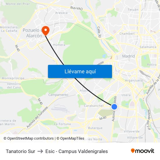 Tanatorio Sur to Esic - Campus Valdenigrales map